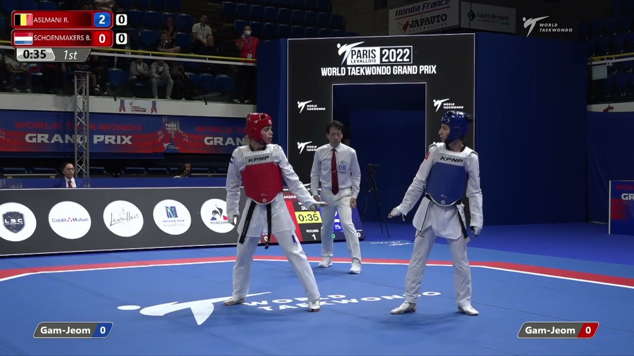 307 Round of 32 Women 57kg BEL ASEMANI Raheleh NED SCHOENMAKERS Bodine background