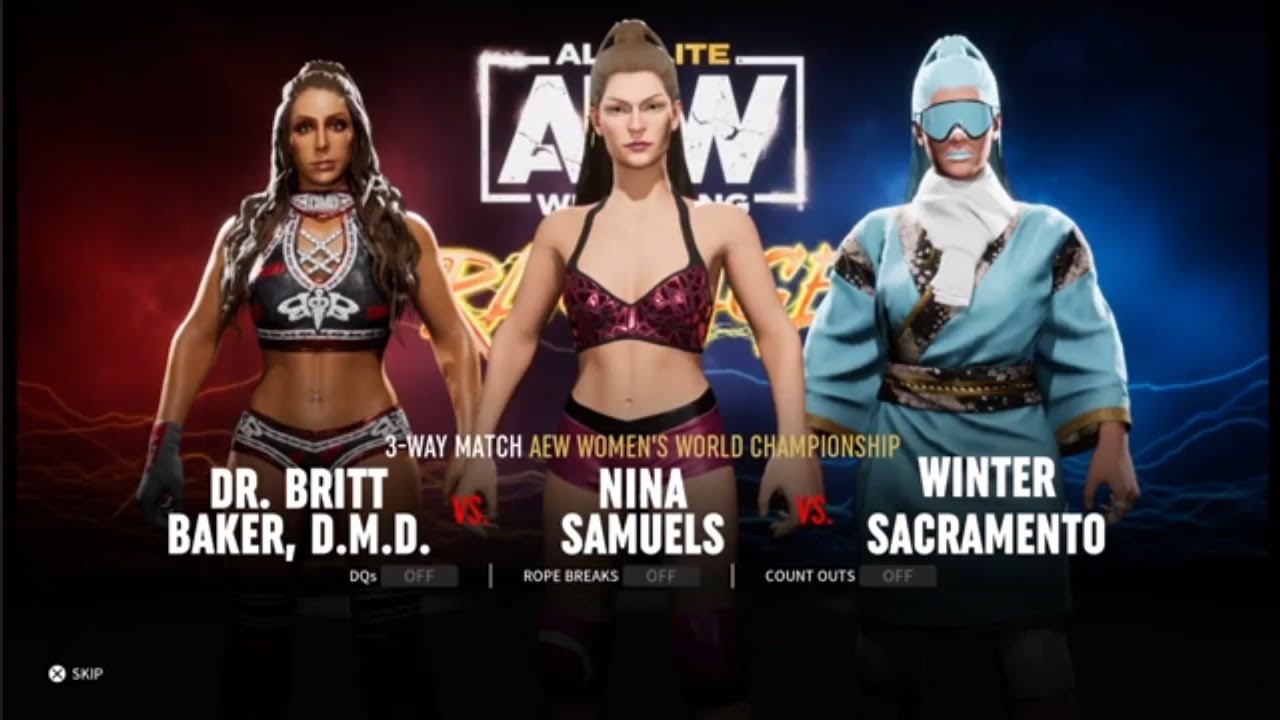 Baker vs Samuels vs Scaramento. Rampage. AEW: Fight Forever background