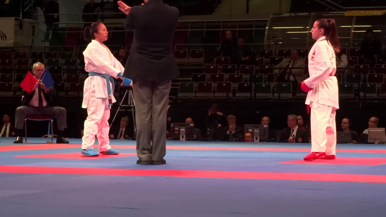 SANCHEZ_ESTEPA ROCIO vs SRUNITA SARI_SUKATENDEL Female Kumite -50k - 2014 World Karate Championships background