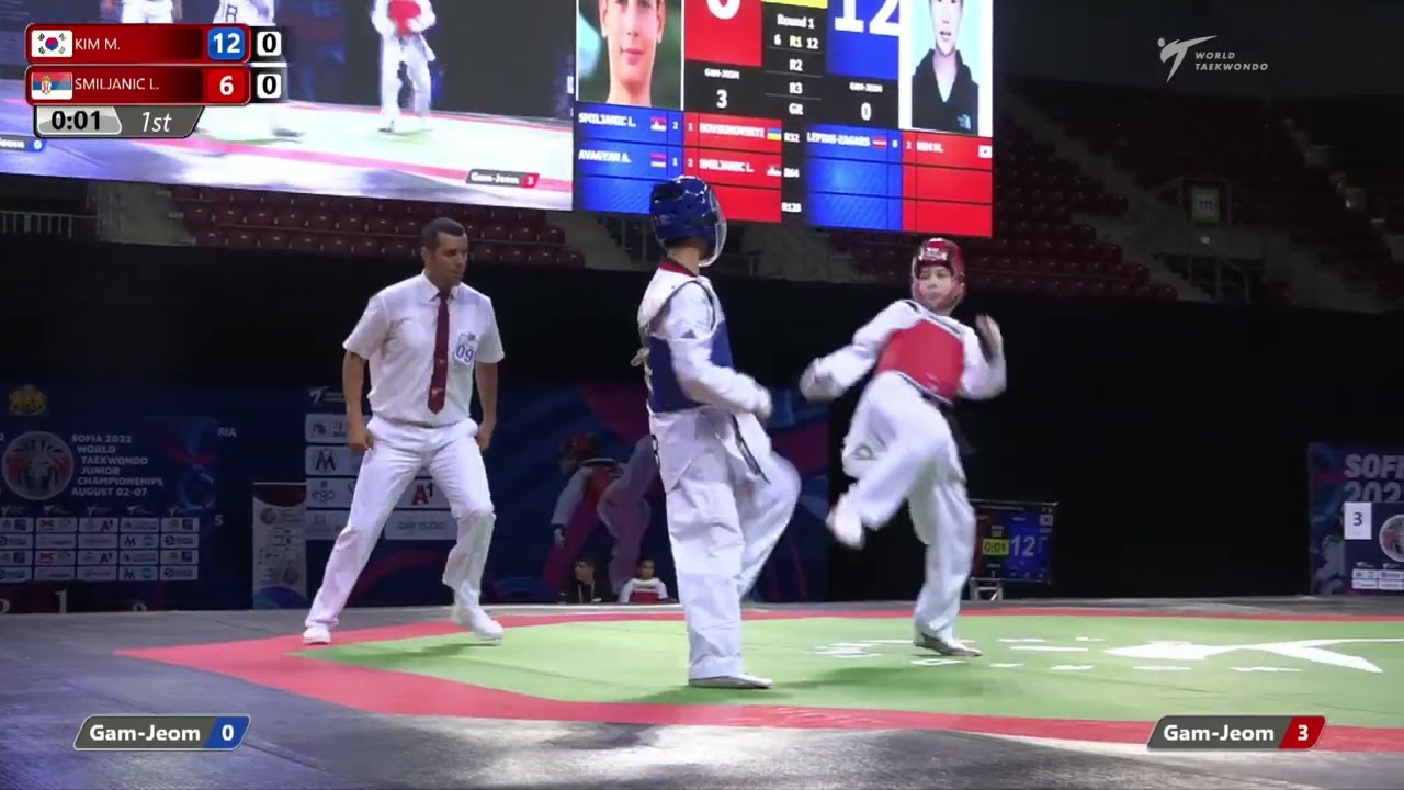 326 Round of 16 Boys 45kg KOR KIM Mingyu SRB SMILJANIC Luka background