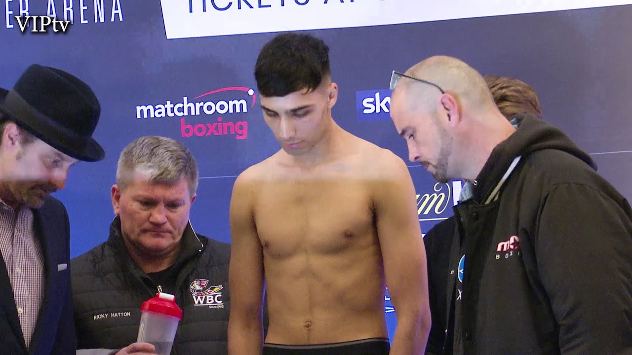 Ibrahim Nadim v Stefan Nicolae weigh-in for Mar 7th at Manchester Arena background