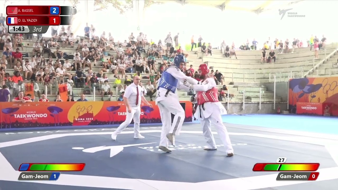 309 M+80kg R-32 BASSEL Ayoub MAR 🔵 vs 🔴 EL YAZIDI Omar FRA I Rome 2022 World Taekwondo GP