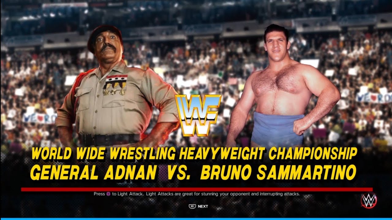 General Adnan vs Bruno Sammartino. Cage Match. WWWF. WWE 2K23 background