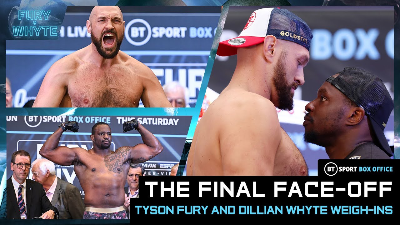 FACE-OFF: Tyson Fury and Dillian Whyte weigh-in and face-off for final time background