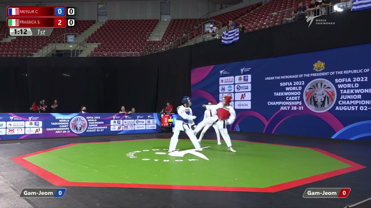 527 Round of 16 Girls 59kg FRA MEYEUR MOUROT Cassandra ITA FRASSICA Sofia background