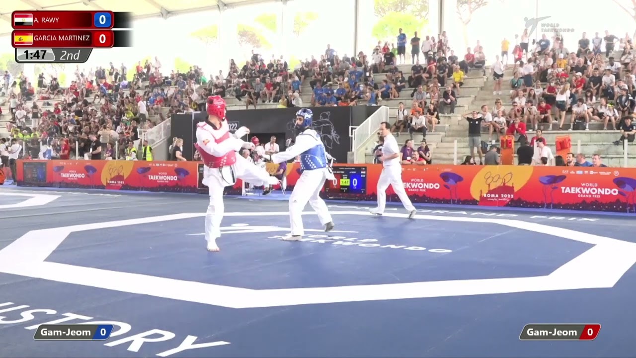 304 M+80kg R-32 RAWY Ahmad EGY 🔵 vs 🔴 GARCIA MARTINEZ Ivan ESP I Rome 2022 World Taekwondo GP backdrop