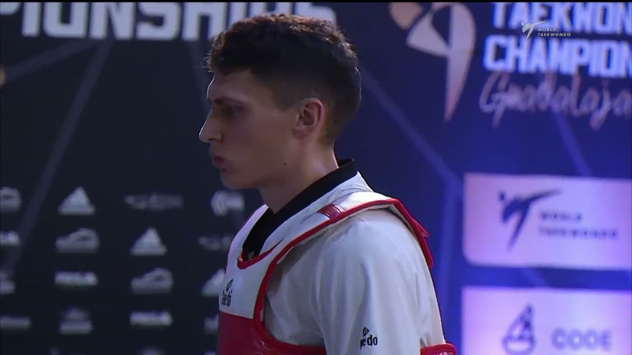 419 M-87kg R-16 MENG Mingkuan CHN 🔵 vs 🔴 SAPINA Ivan CRO I Guadalajara 2022 WT Championships backdrop