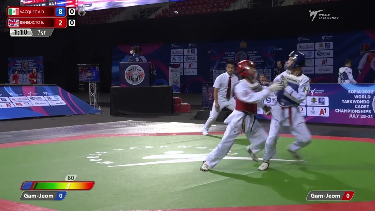 425 Round of 16 Boys 45kg MEX VAZQUEZ MONTOYA Axel daniel GBR BENEDICTO Esher background