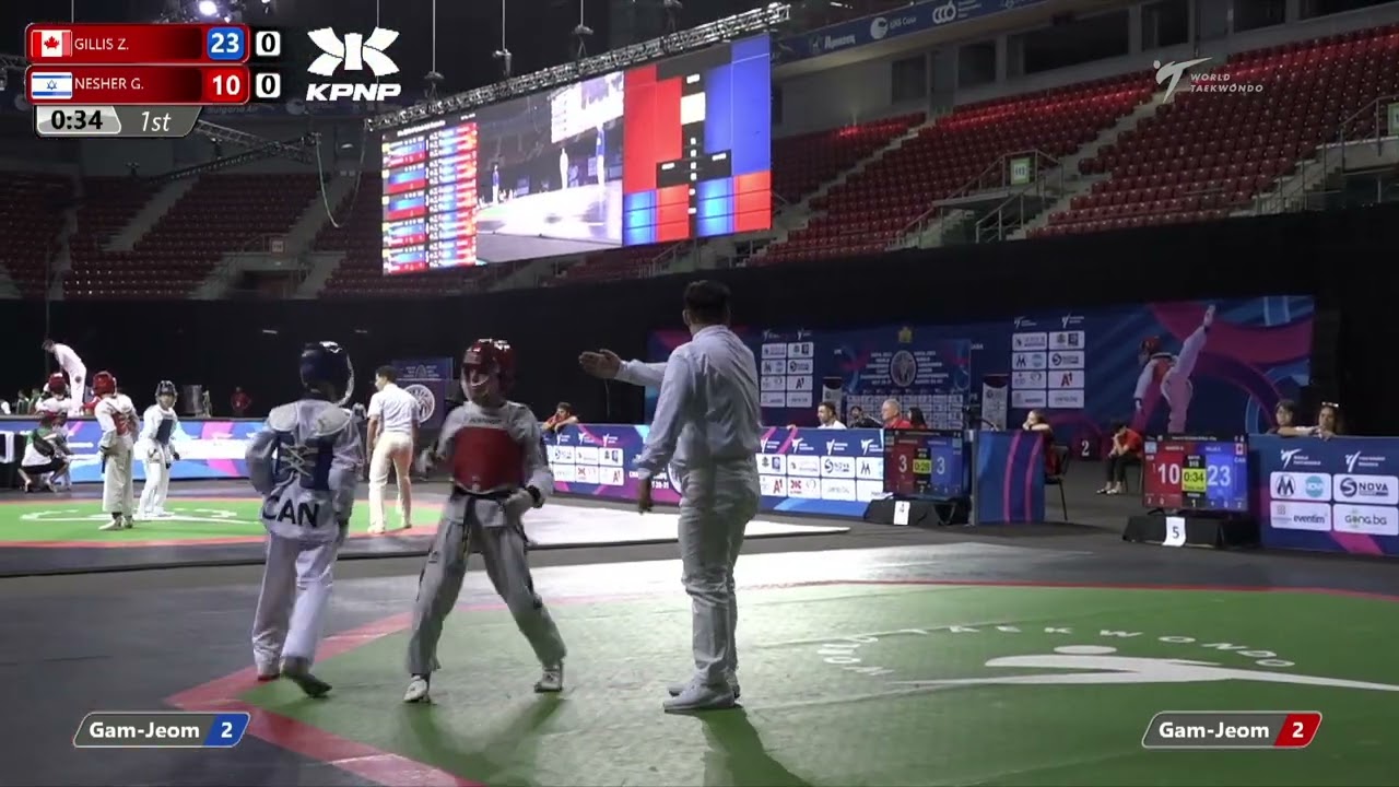 515 Round of 32 Boys 37kg CAN GILLIS Zach ISR NESHER Gal background
