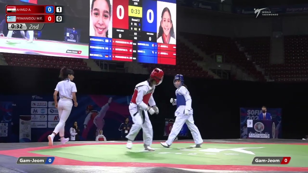 330 Quarter Final Girls 55kg EGY AHMED ABO EL NASR EL SAYED Amena GRE PEIMANIDOU Maria evangelia background
