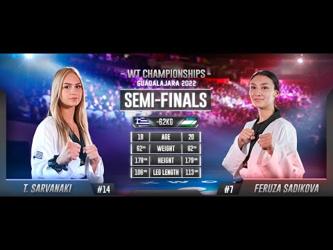 125 W-62kg SF SARVANAKI Theopoula GRE ЁЯФ╡ vs ЁЯФ┤ SADIKOVA Feruza UZB I Guadalajara 2022 WT Championships background