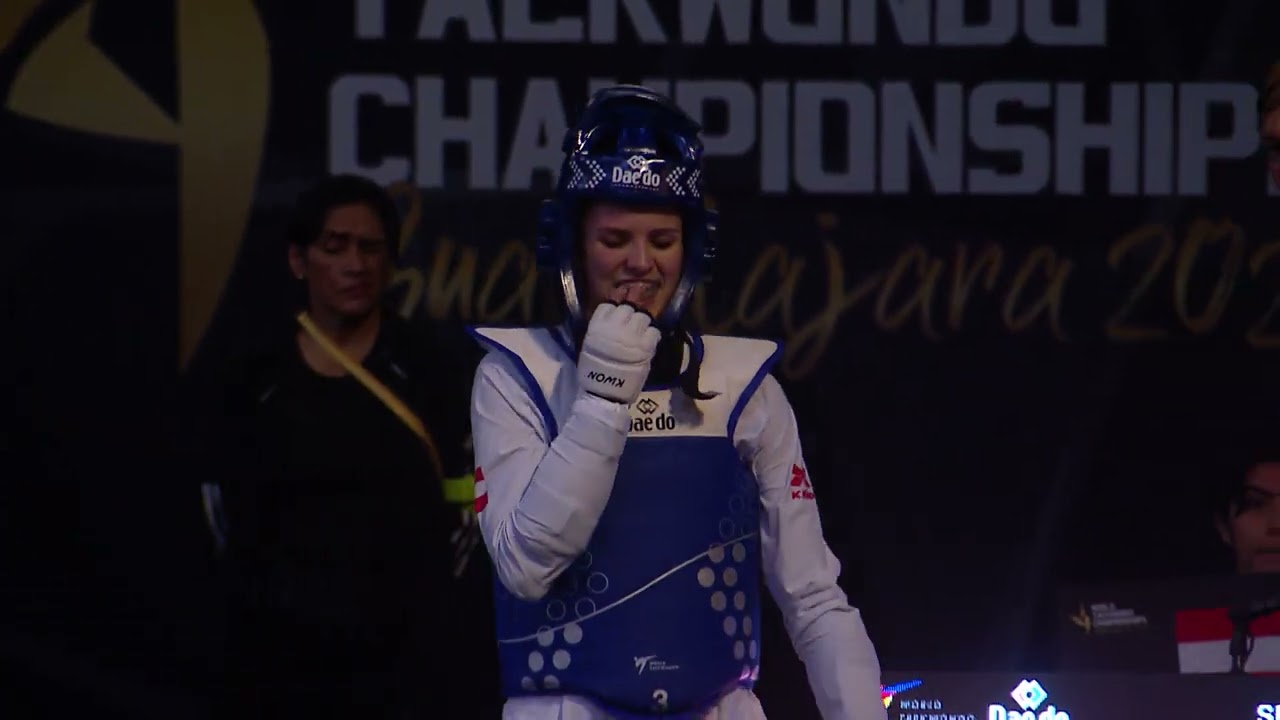 508 W-57kg R-32 KINDL Melanie AUT 🔵 vs 🔴 AOUN Laetitia LBN I Guadalajara 2022 WT Championships background