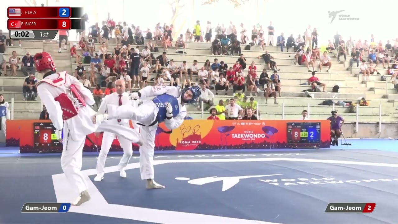 312 M+80kg R-32 HEALY Jonathan USA 🔵 vs 🔴 BICER Enbiya taha TUR I Rome 2022 World Taekwondo GP background