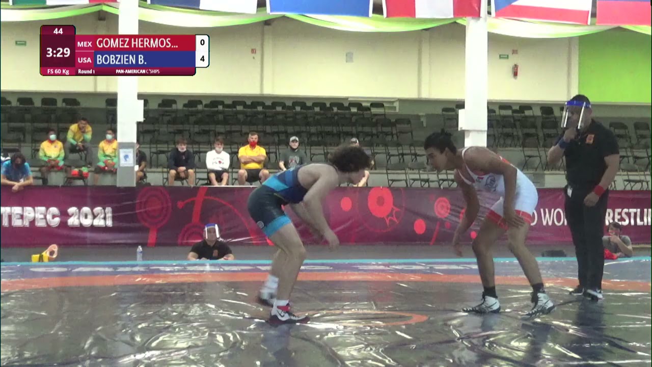 Round 1 FS - 60 kg: A. GOMEZ HERMOS (MEX) v. B. BOBZIEN (USA) background