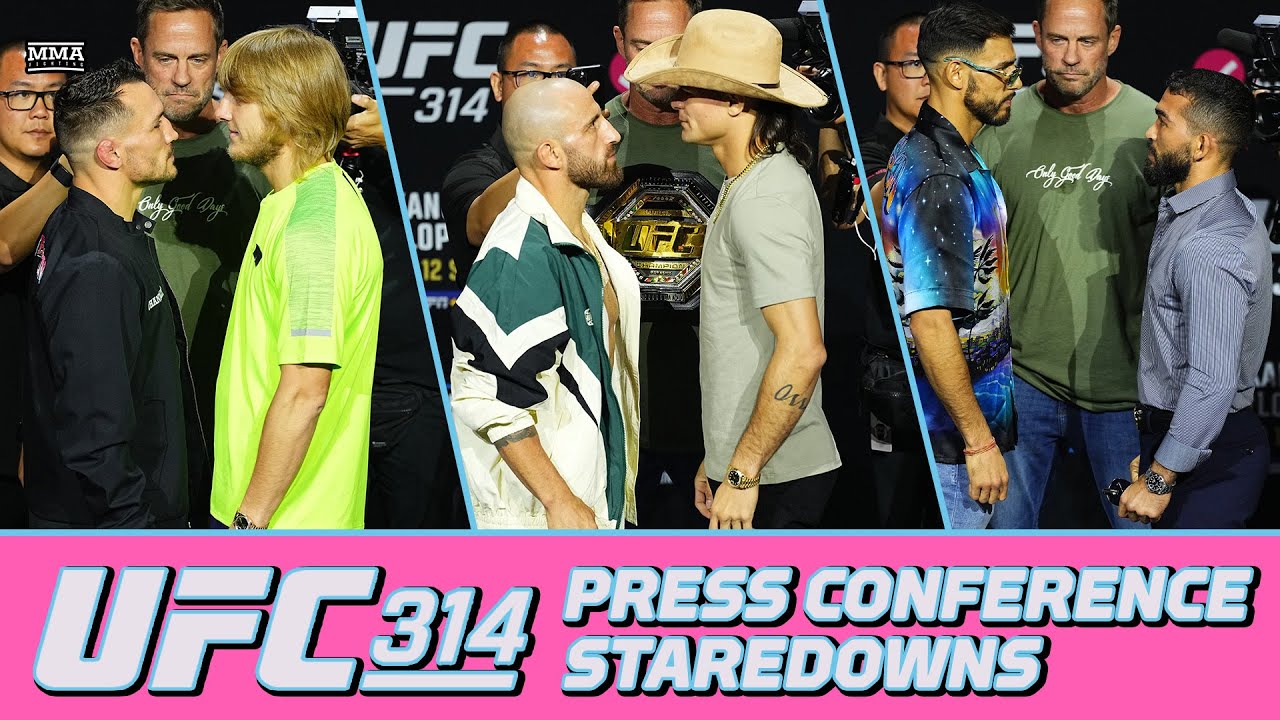 UFC 314 Staredowns: Volkavnoski, Lopes, Chandler, & Pimblett Face Off | MMA Fighting background