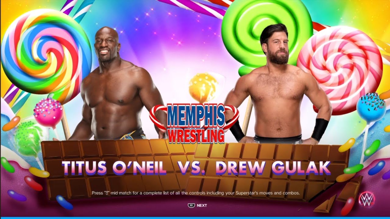 Titus O'Neil vs Drew Gulak. Fight at the Fairgrounds. WWE 2K23 backdrop