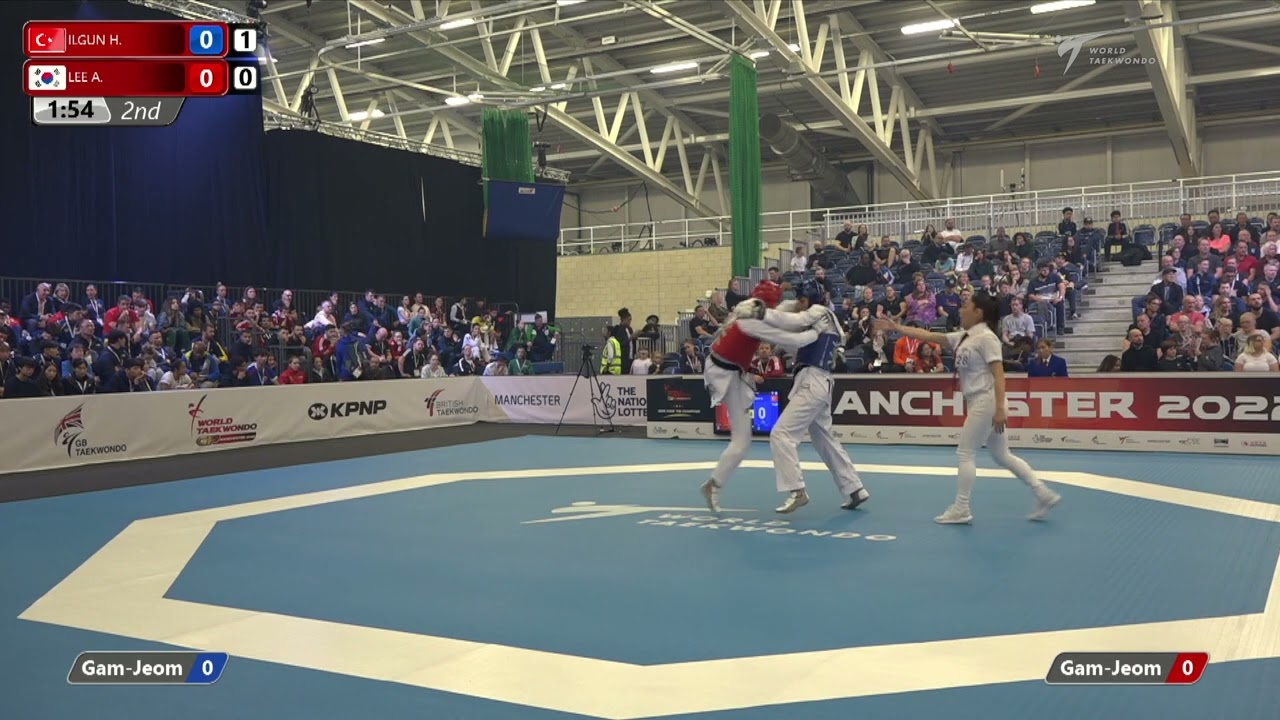 121 QF W-57kg ЁЯФ╡ ILGUN Hatice kubra TUR vs ЁЯФ┤ LEE Ahreum KOR I Manchester 2022 World Taekwondo GP background