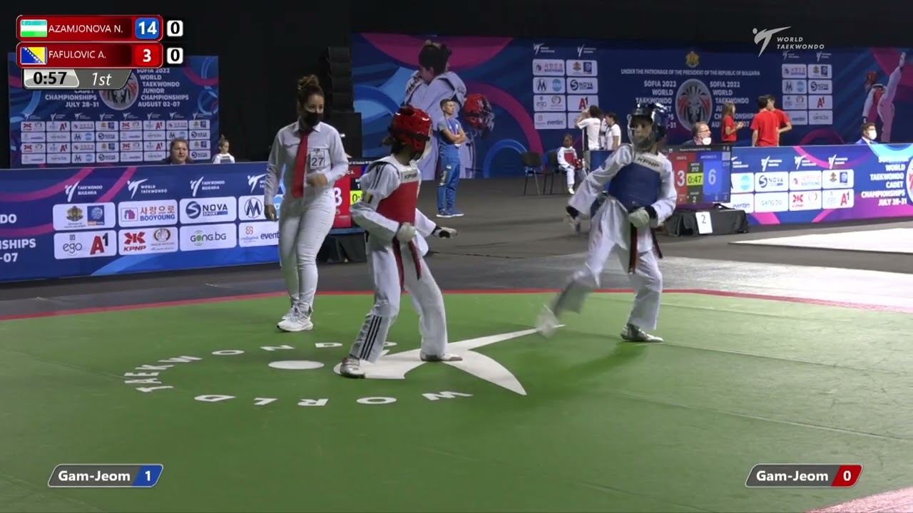 112 R16 Girls 29kg UZB AZAMJONOVA N BIH FAFULOVIC A background