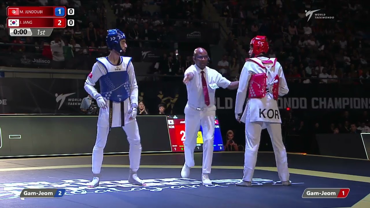 104 M-58kg SF JENDOUBI Mohamed khalil TUN 🔵 vs 🔴 JANG Jun KOR I Guadalajara 2022 WT Championships background