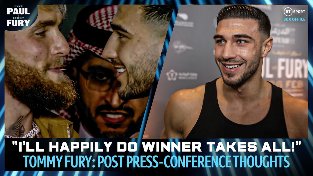 Tommy Fury is in great spirits following the press conference with Jake Paul background