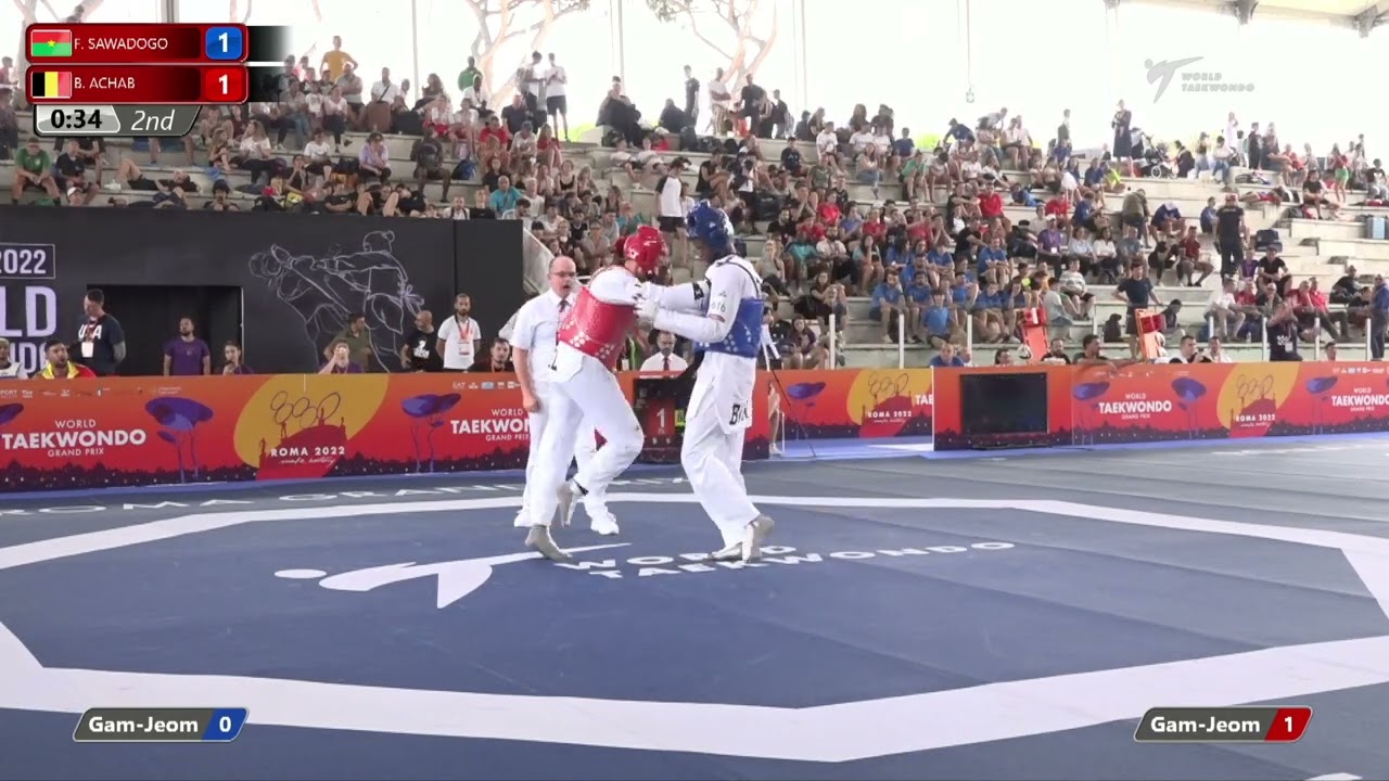 206 M-80kg R-32 SAWADOGO Faysal BUR 🔵 vs 🔴 ACHAB Badr BEL I Rome 2022 World Taekwondo GP