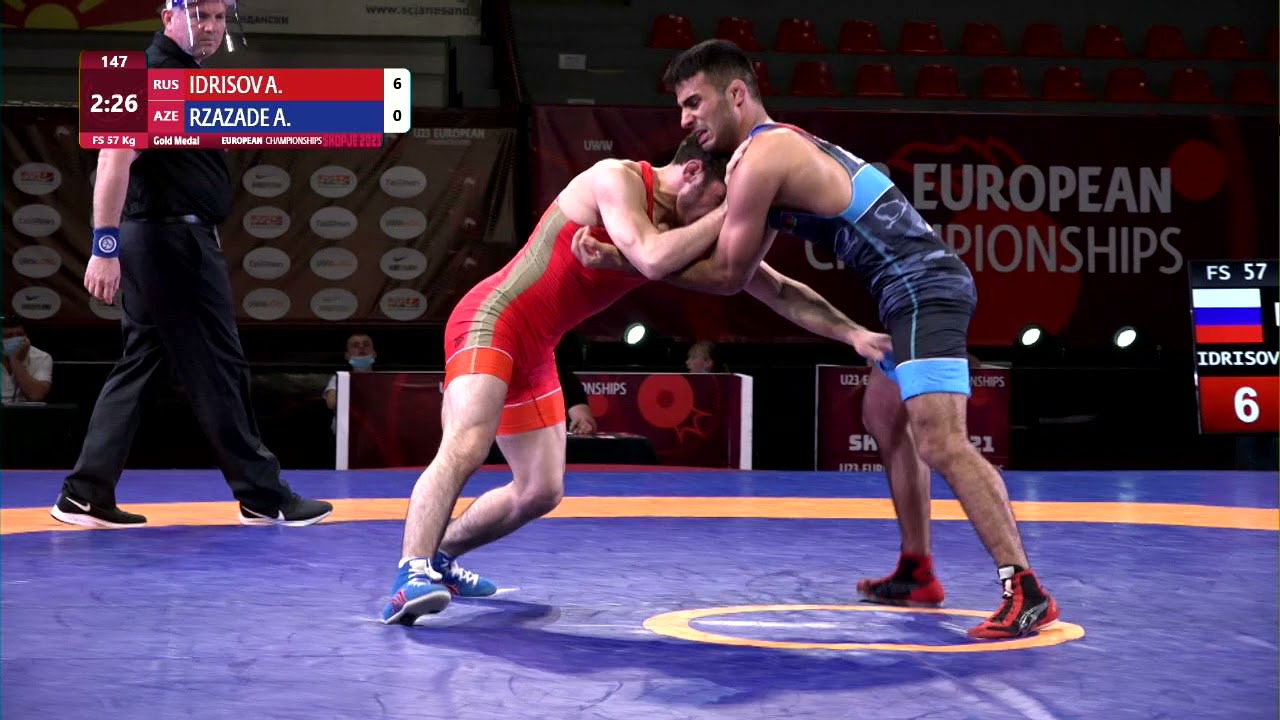 GOLD FS - 57 kg: A. IDRISOV (RUS) v. A. RZAZADE (AZE) background