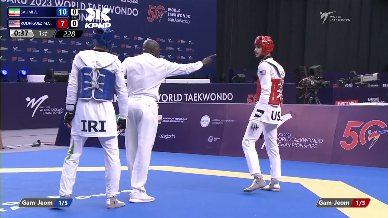 228 Quarter final Men 87kg IRI SALIMI A USA RODRIGUEZ M C background