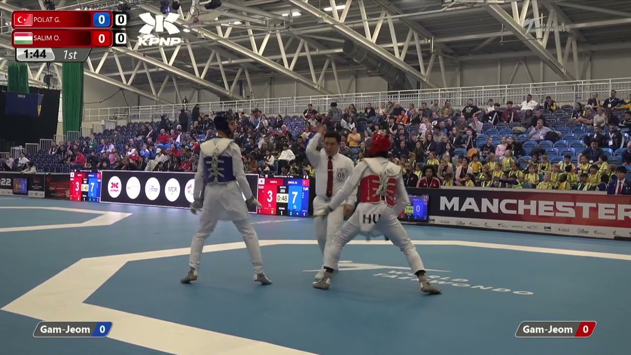 309 R-16 M-58kg 🔵 POLAT Gorkem TUR vs 🔴 SALIM Omar gergely HUN I Manchester 2022 World Taekwondo GP background