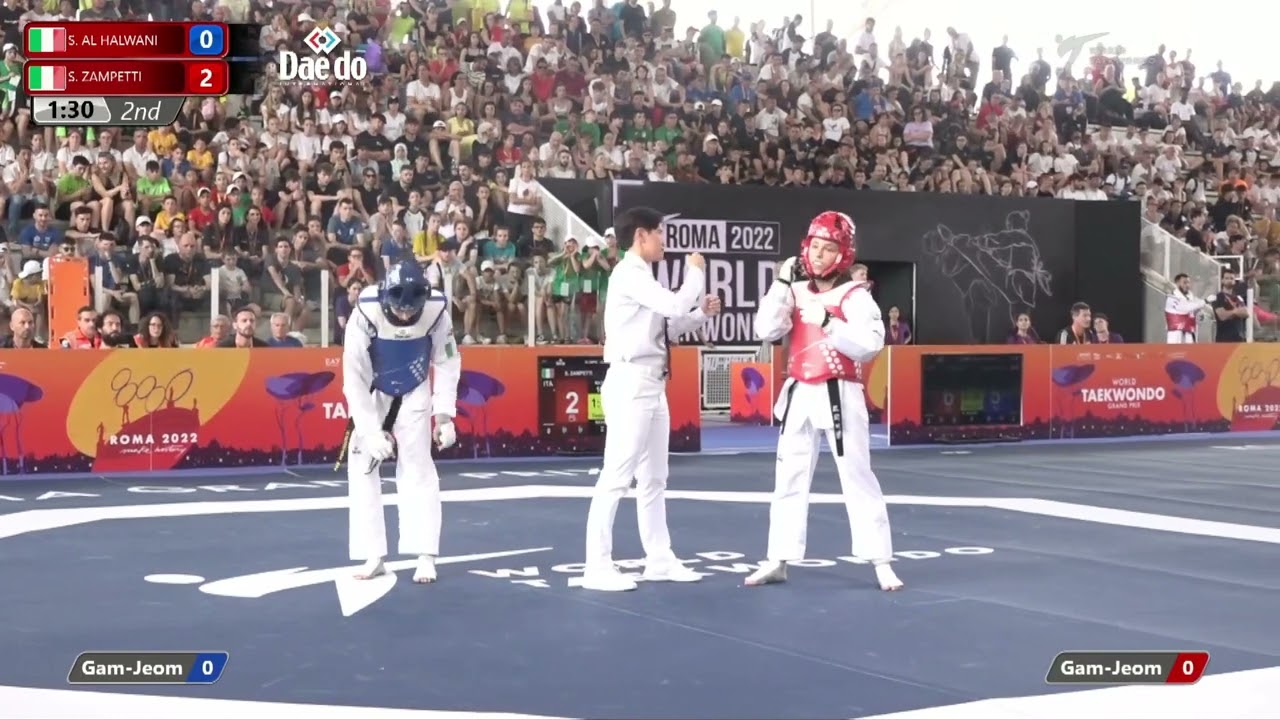 102 W-49kg R-32 AL HALWANI Sarah ITA 🔵 vs 🔴 ZAMPETTI Sofia ITA I Rome 2022 World Taekwondo GP backdrop