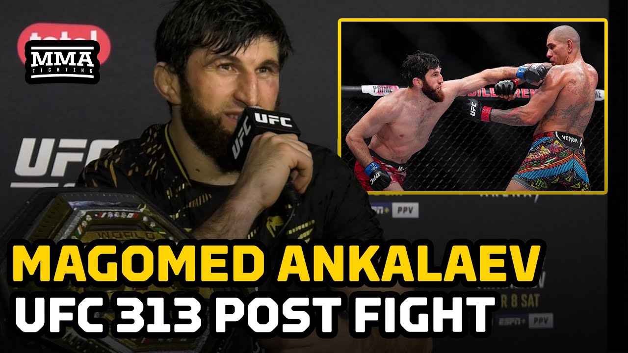 Magomed Ankalaev Reacts To Win Over Alex Pereira At UFC 313: ‘He Was Running Away’ | MMA Fighting backdrop