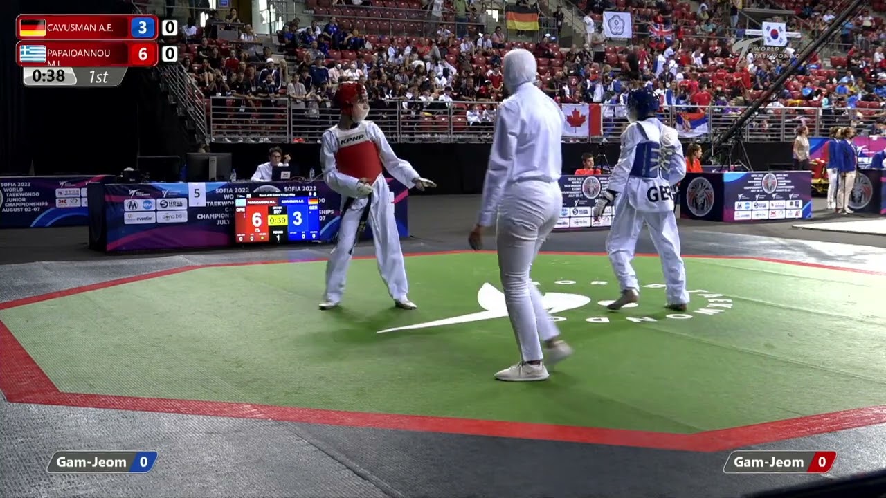 507 Round of 64 Boys 53kg GER CAVUSMAN Aslan eymen GRE PAPAIOANNOU Marios leonidas background