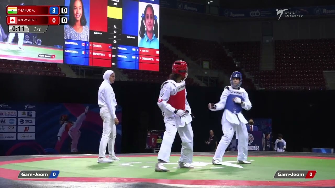230 Quarter Final Girls 55kg IND Thakura A CAN Brewster f background