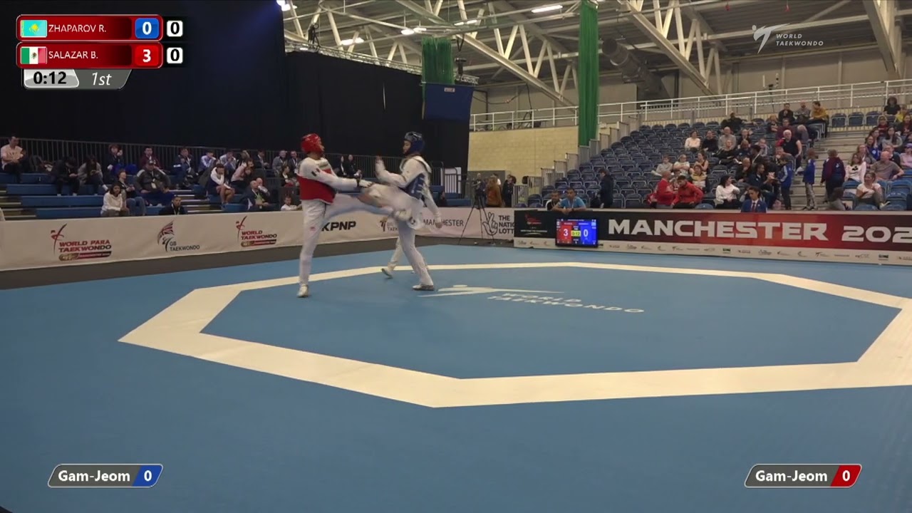 106 R-32 M+80kg 🔵 ZHAPAROV Ruslan KAZ vs 🔴 SALAZAR Bryan MEX I Manchester 2022 World Taekwondo GP background