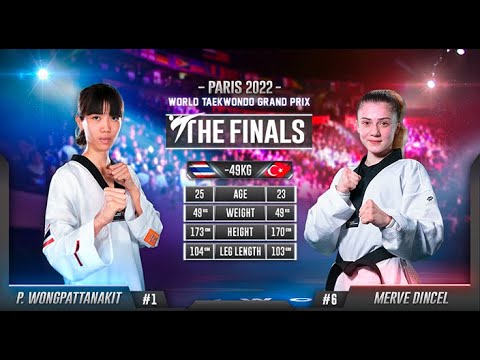 232 F W 49kg THA WONGPATTANAKIT P TUR DINCEL M | Paris 2022 World Taekwondo Grand-Prix (Levallois) background