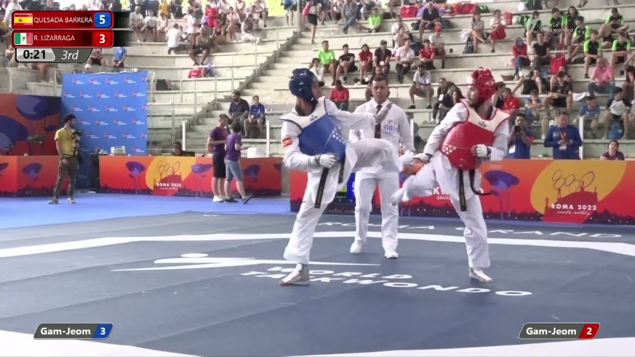 114 M-80kg R-16 QUESADA BARRERA Daniel ESP 🔵 vs 🔴 LIZARRAGA Rene MEX I Rome 2022 World Taekwondo GP background