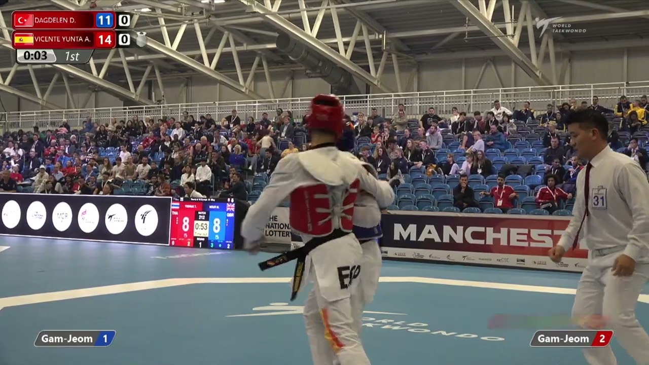 311 R-16 M-58kg 🔵 DAGDELEN Deniz TUR vs 🔴 VICENTE YUNTA Adrian ESP I Manchester 2022 WT GP backdrop