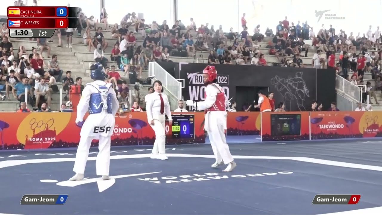 122 W+67kg QF CASTINEIRA Tania ESP 🔵 vs 🔴 WEEKES Crystal PUR I Rome 2022 World Taekwondo GP background