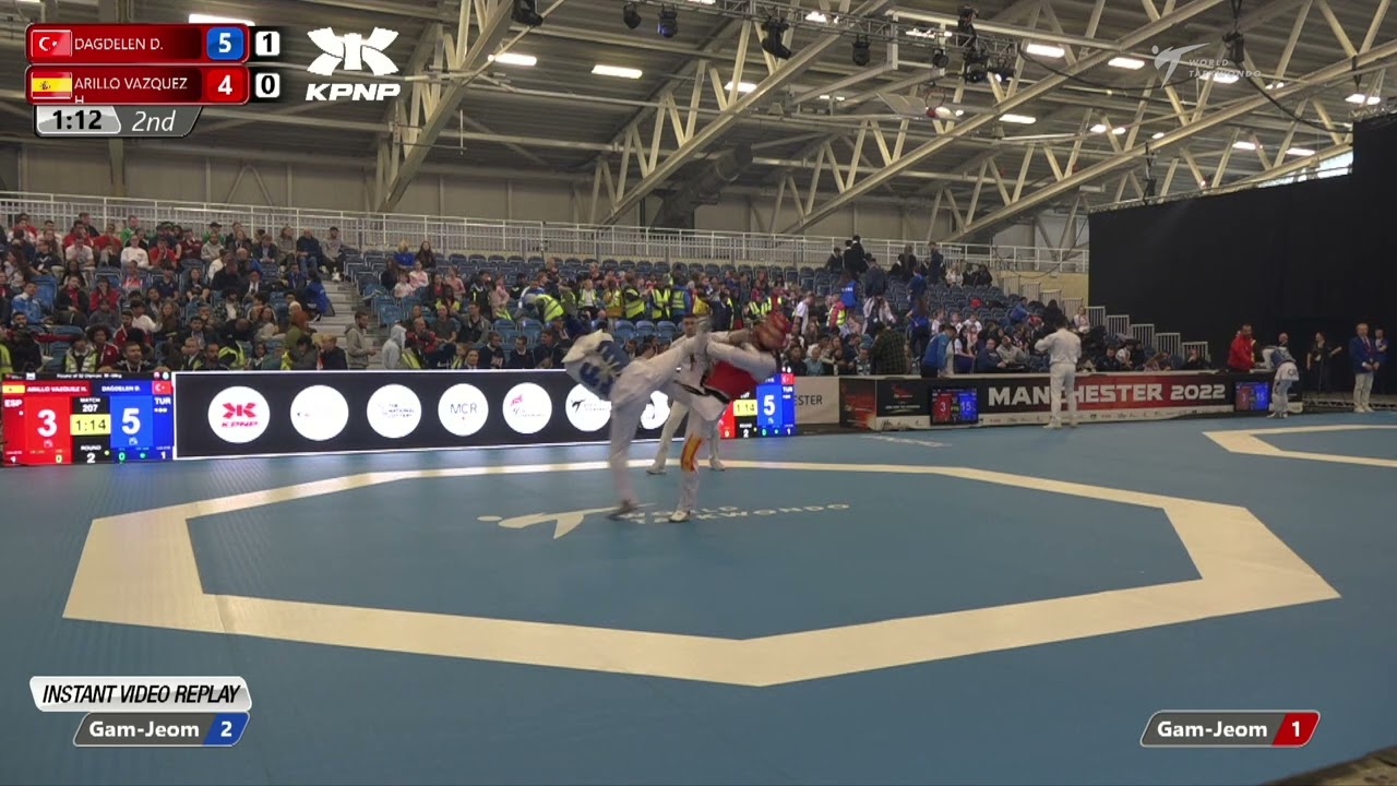 207 R-32 M-58kg 🔵 DAGDELEN Deniz TUR vs 🔴 ARILLO VAZQUEZ Hugo ESP I Manchester 2022 WT GP backdrop