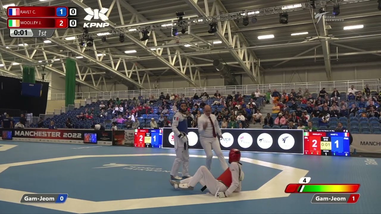215 QF M-58kg 🔵 RAVET Cyrian FRA vs 🔴 WOOLLEY Jack IRL I Manchester 2022 World Taekwondo GP
