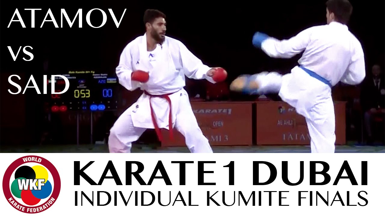 Shahim ATAMOV vs Ahmed SAID. Final Kumite +84kg. Karate1 Premier League Dubai 2016 background
