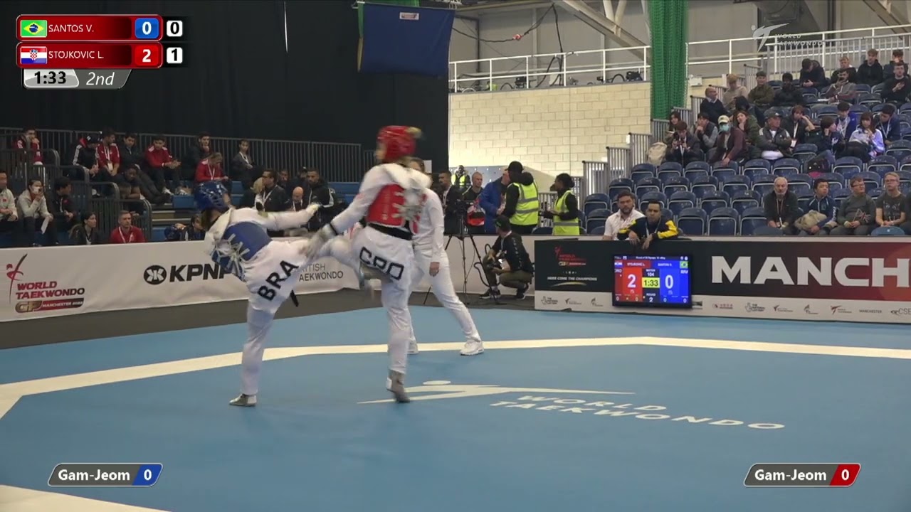 104 R-32 W-49kg 🔵 SANTOS Valeria BRA vs 🔴 STOJKOVIC Lena CRO I Manchester 2022 World Taekwondo GP background