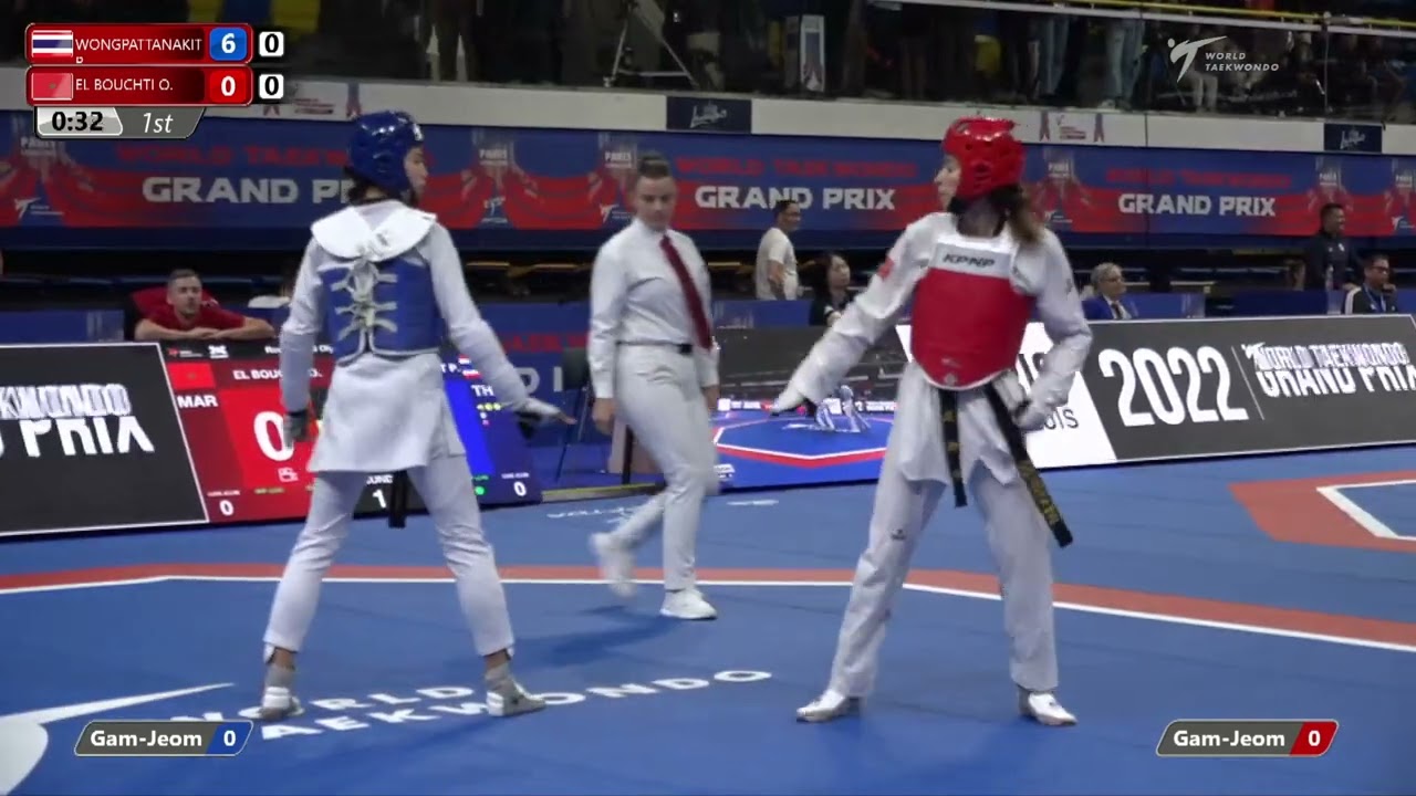 114 R16 W 49kg THA WONGPATTANAKIT P MAR EL BOUCHTI O | Paris 2022 World Taekwondo Grand-Prix backdrop