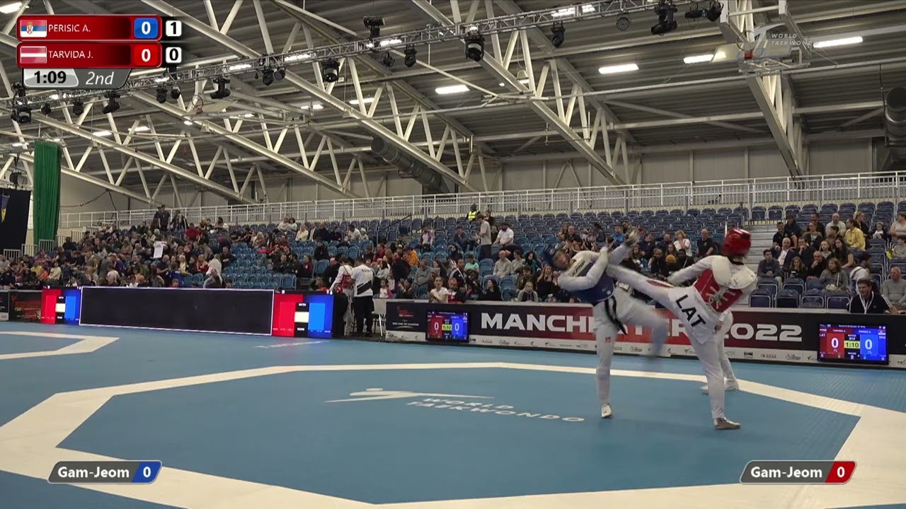 312 R-32 W-67kg đ” PERISIC Aleksandra SRB vs đŽ TARVIDA Jolanta LAT I Manchester 2022 WT GP background