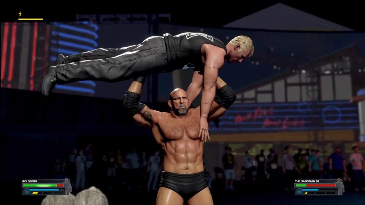 Goldberg vs The Sandman. WCW Nitro Springbreak. WWE 2K23 backdrop