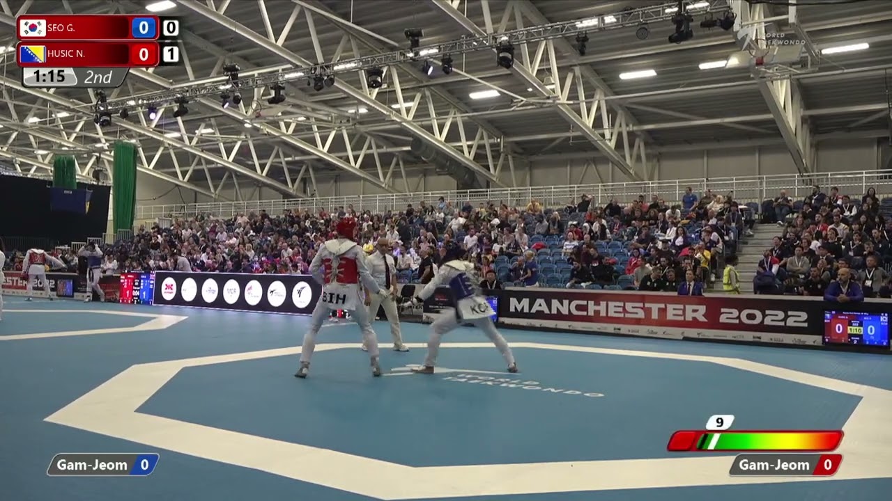 322 QF M-80kg 🔵 SEO Geon-woo KOR vs 🔴 HUSIC Nedzad BIH I Manchester 2022 World Taekwondo GP background