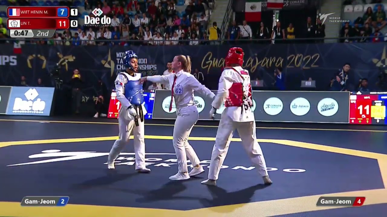410 W-67kg R-32 WIET HENIN Magda FRA 🔵 vs 🔴 LIN Ting-ru TPE I Guadalajara 2022 WT Championships background