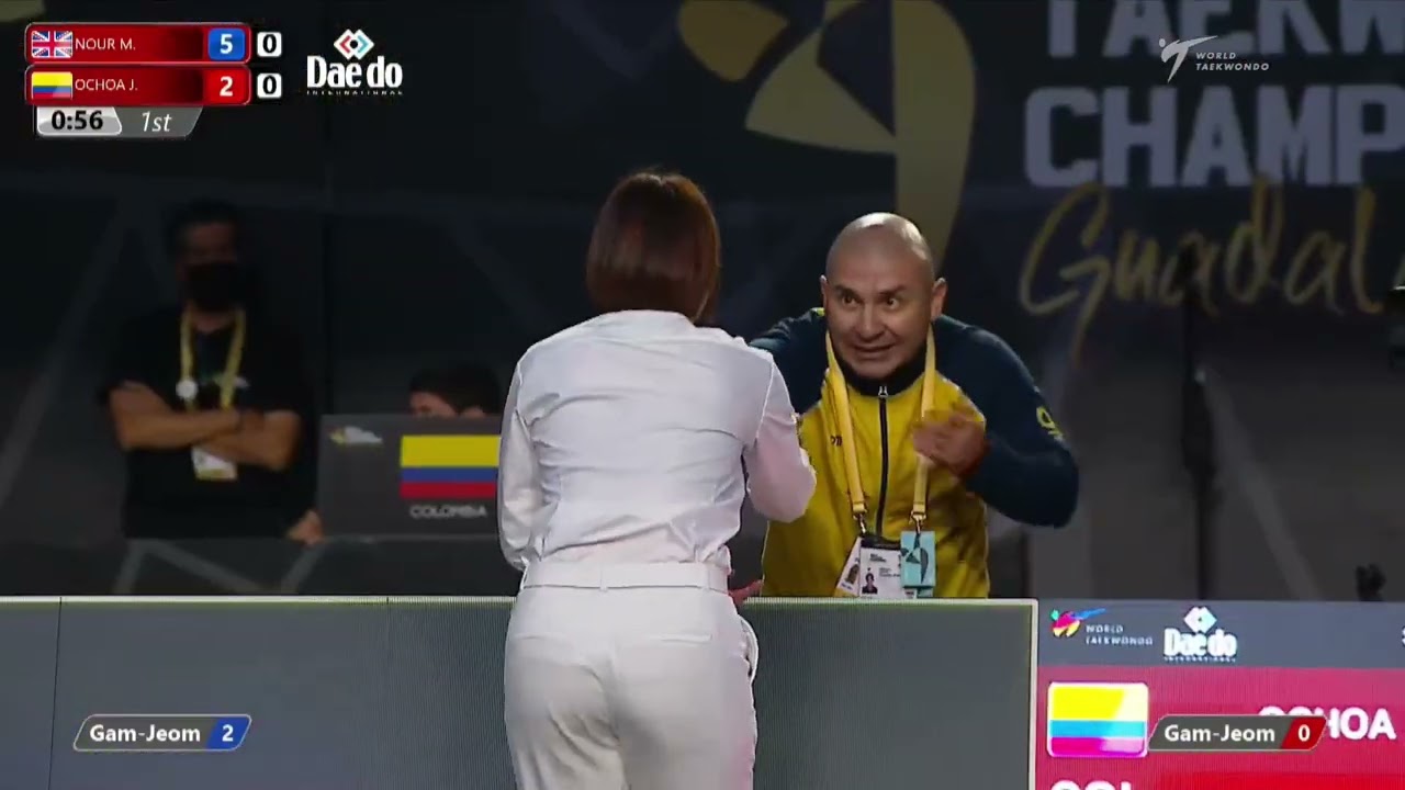 314 M-58kg R-32 NOUR Mohammed GBR 🔵 vs 🔴 OCHOA Jefferson COL I Guadalajara 2022 WT Championships background