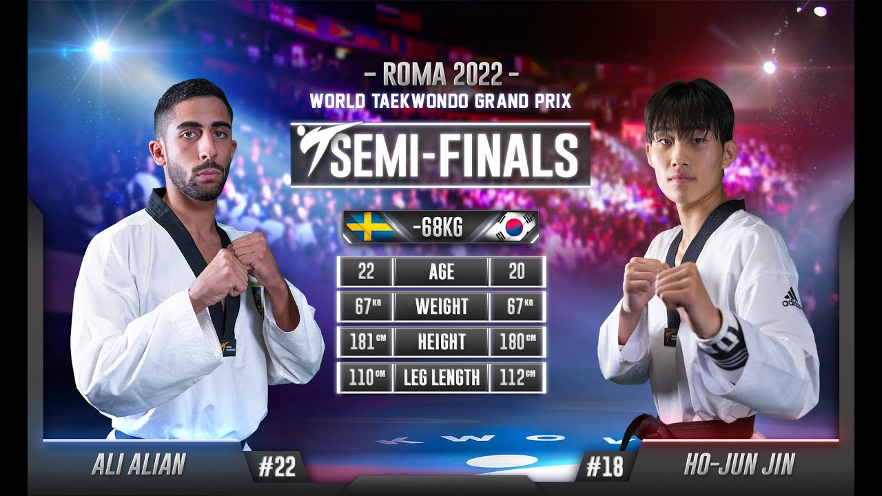 231 M-68kg SF ALIAN Ali SWE 🔵 vs 🔴 JIN Ho-jun KOR I Rome 2022 World Taekwondo GP background