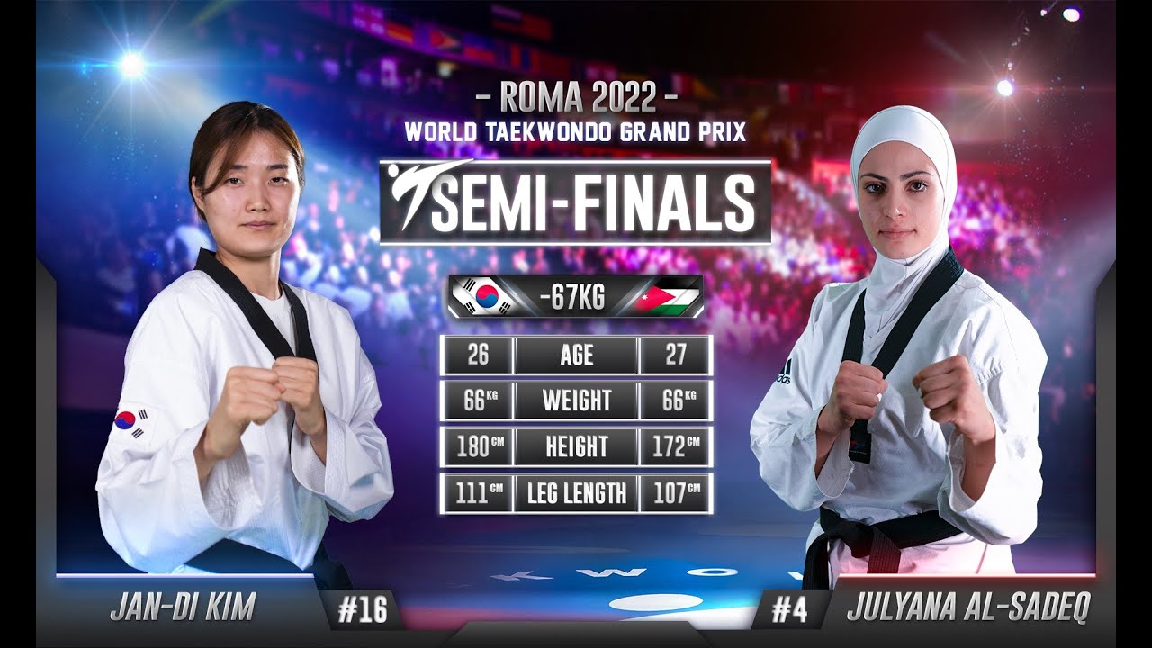 227 W-67kg SF KIM Jan-di KOR 🔵 vs 🔴 AL-SADEQ Julyana JOR I Rome 2022 World Taekwondo GP background