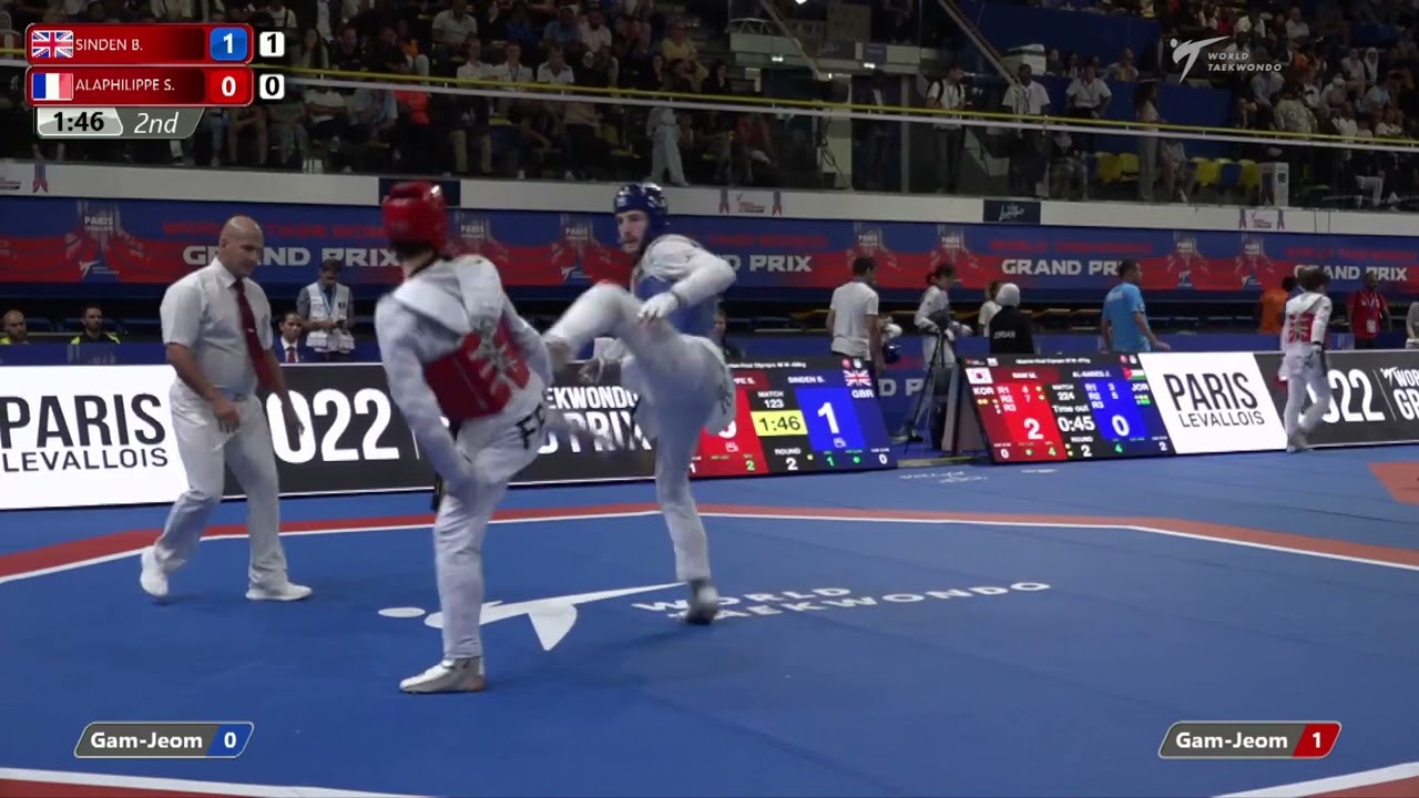 123 QF M 68kg GBR SINDEN B FRA ALAPHILIPPE S | Paris 2022 World Taekwondo Grand-Prix (Levallois) background